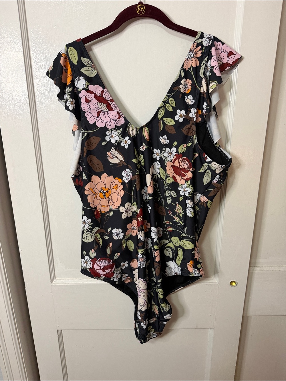 Women's Black Floral Ruffle One-Piece Swimsuit - Picture 5 of 5